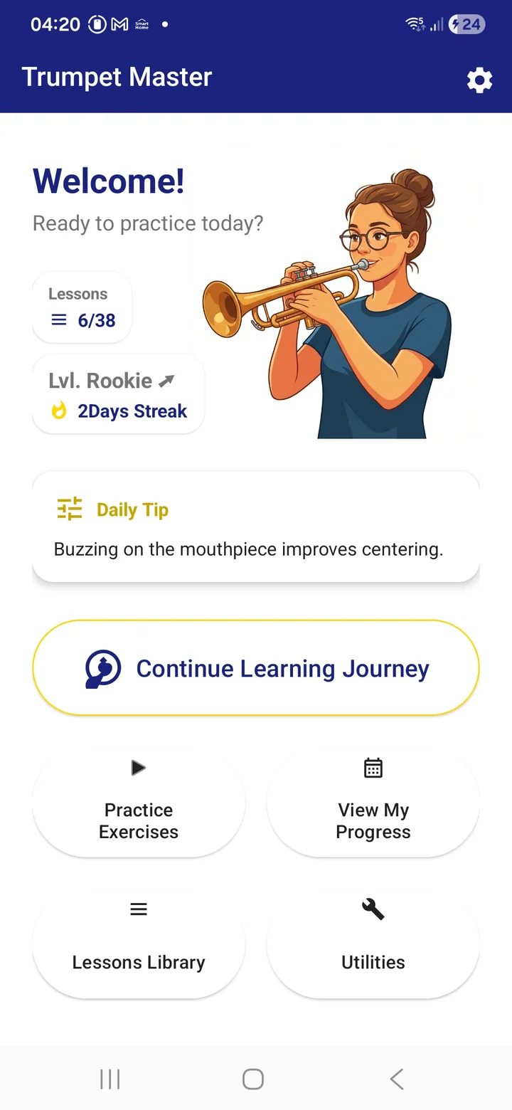 Trumpet Master home screen and learning journey